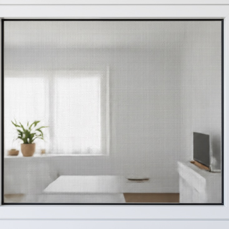 Ventana de una vivienda en Sant Cugat con mosquitera de fibra de vidrio y marco de aluminio blanco